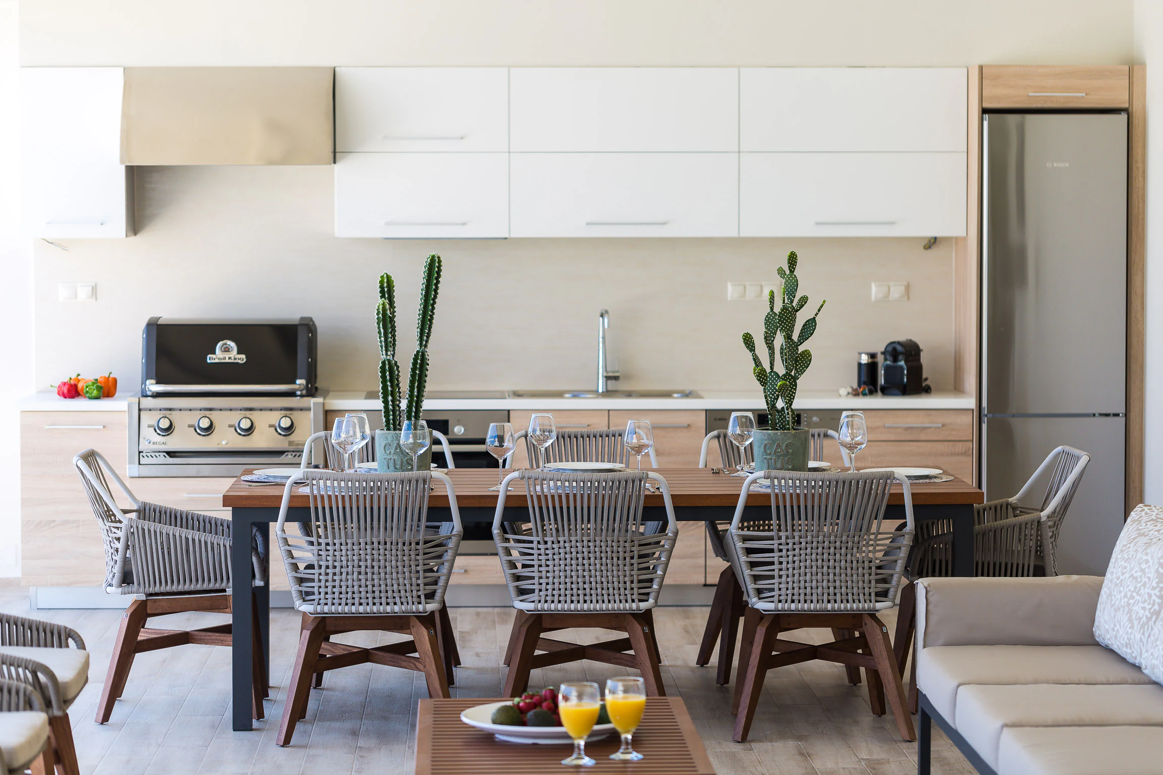 Covered outdoor kitchen and dining table