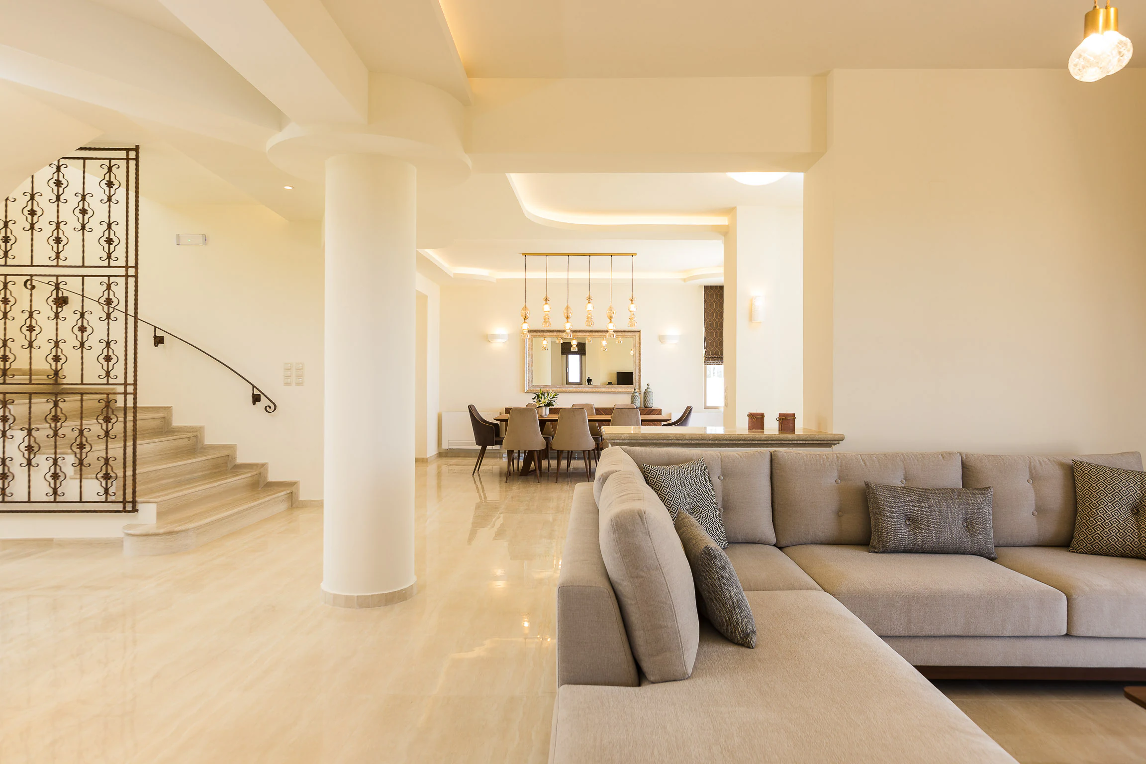 Open-plan living room with seating for a group