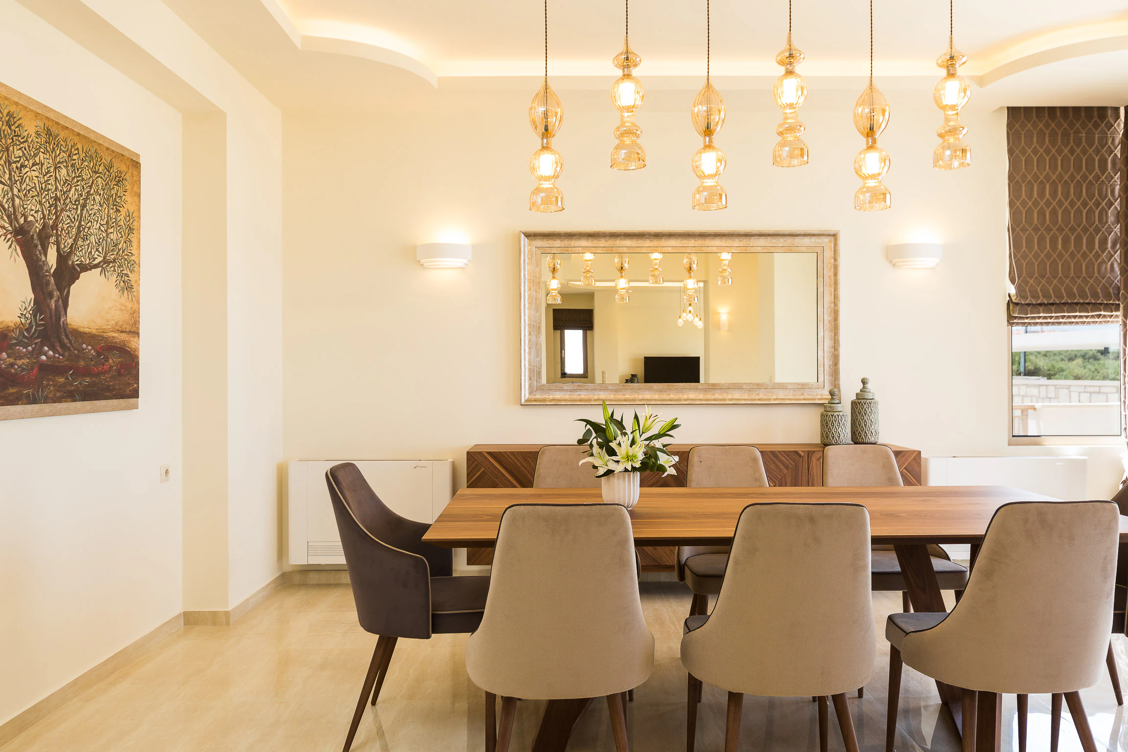 Indoor dining area with seating for the group