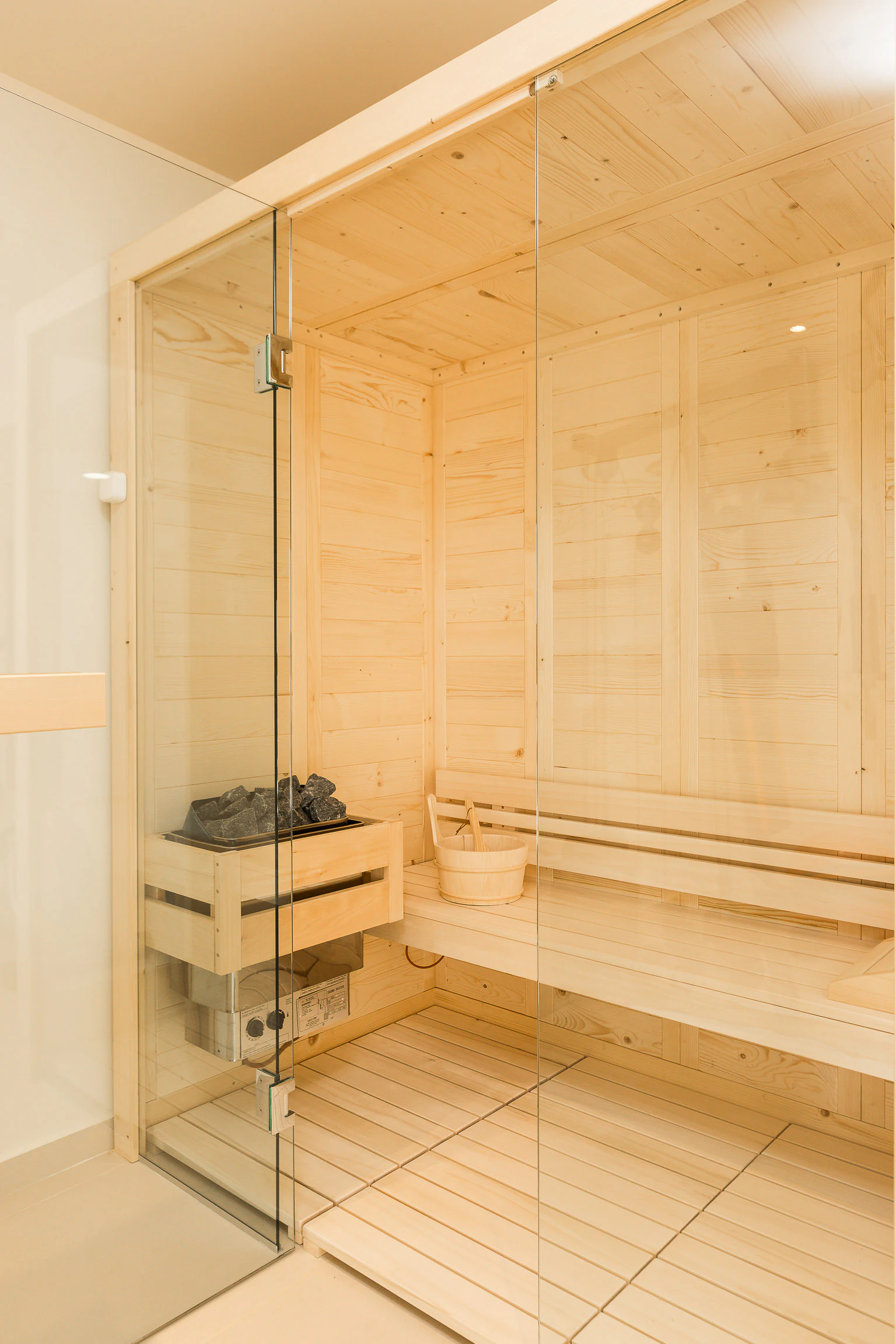 Wood-lined private sauna