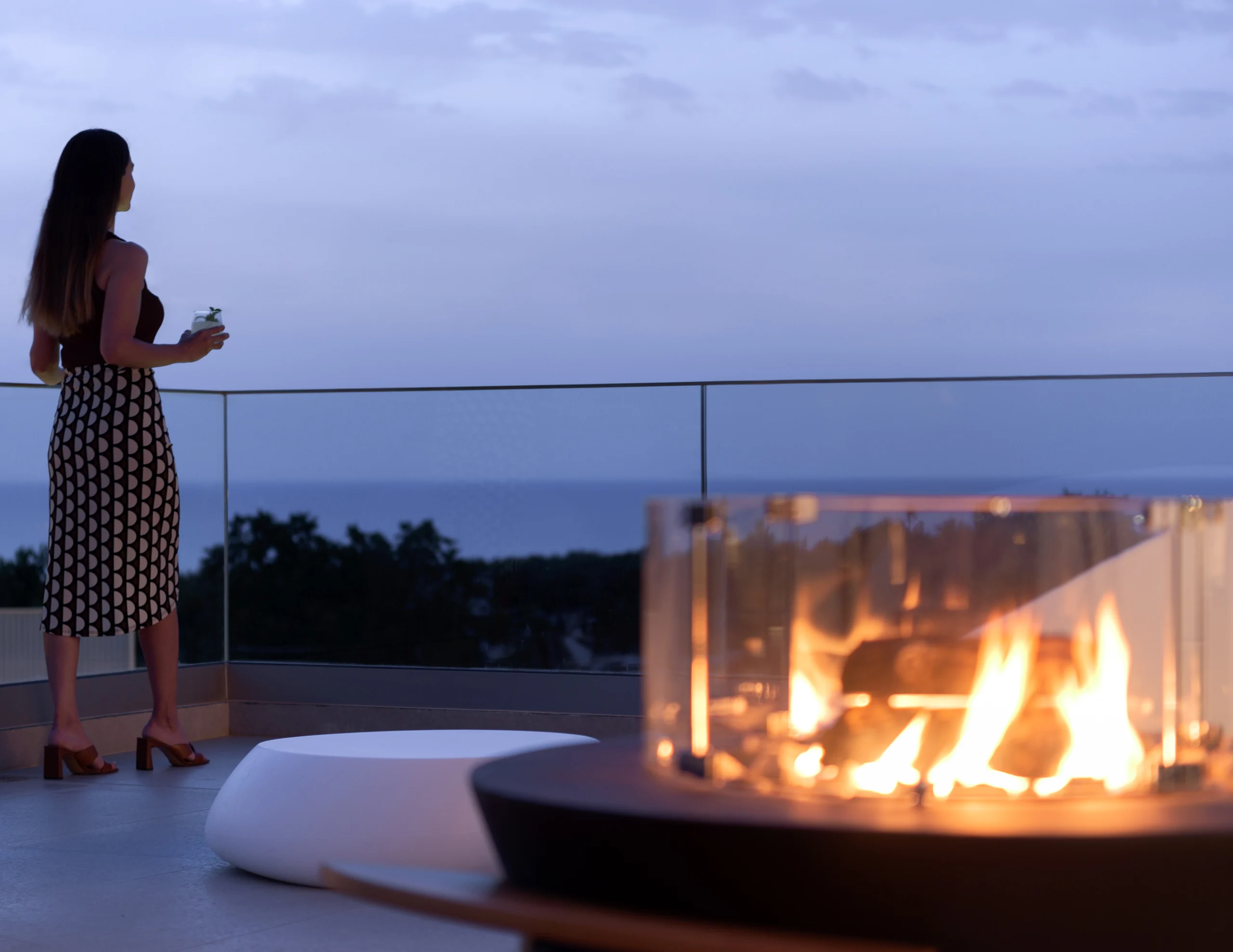 Rooftop fire terrace for an evening drink and landscape views at Aesthea Exclusive Villa