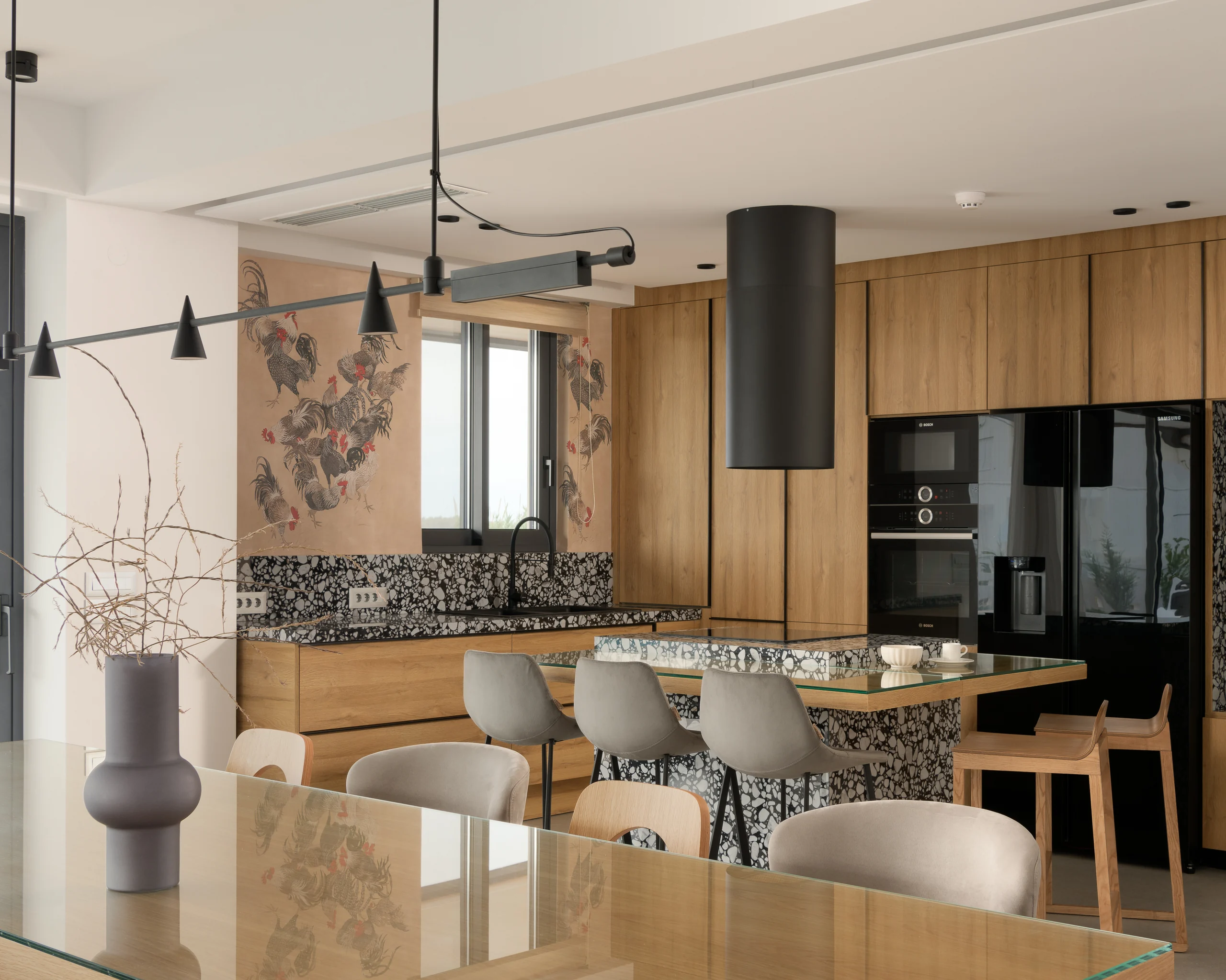 Fully equipped modern kitchen with island and timber cabinetry at Aesthea Exclusive Villa