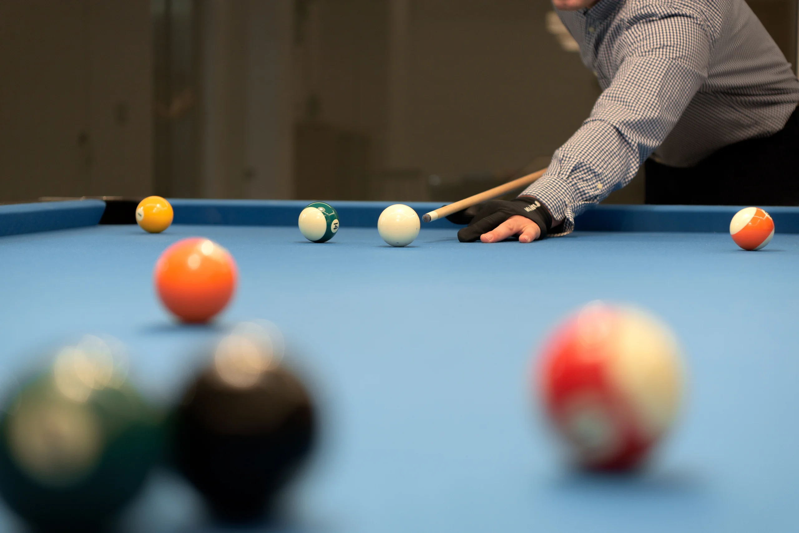 Close view of a billiards game in progress at Aesthea Exclusive Villa