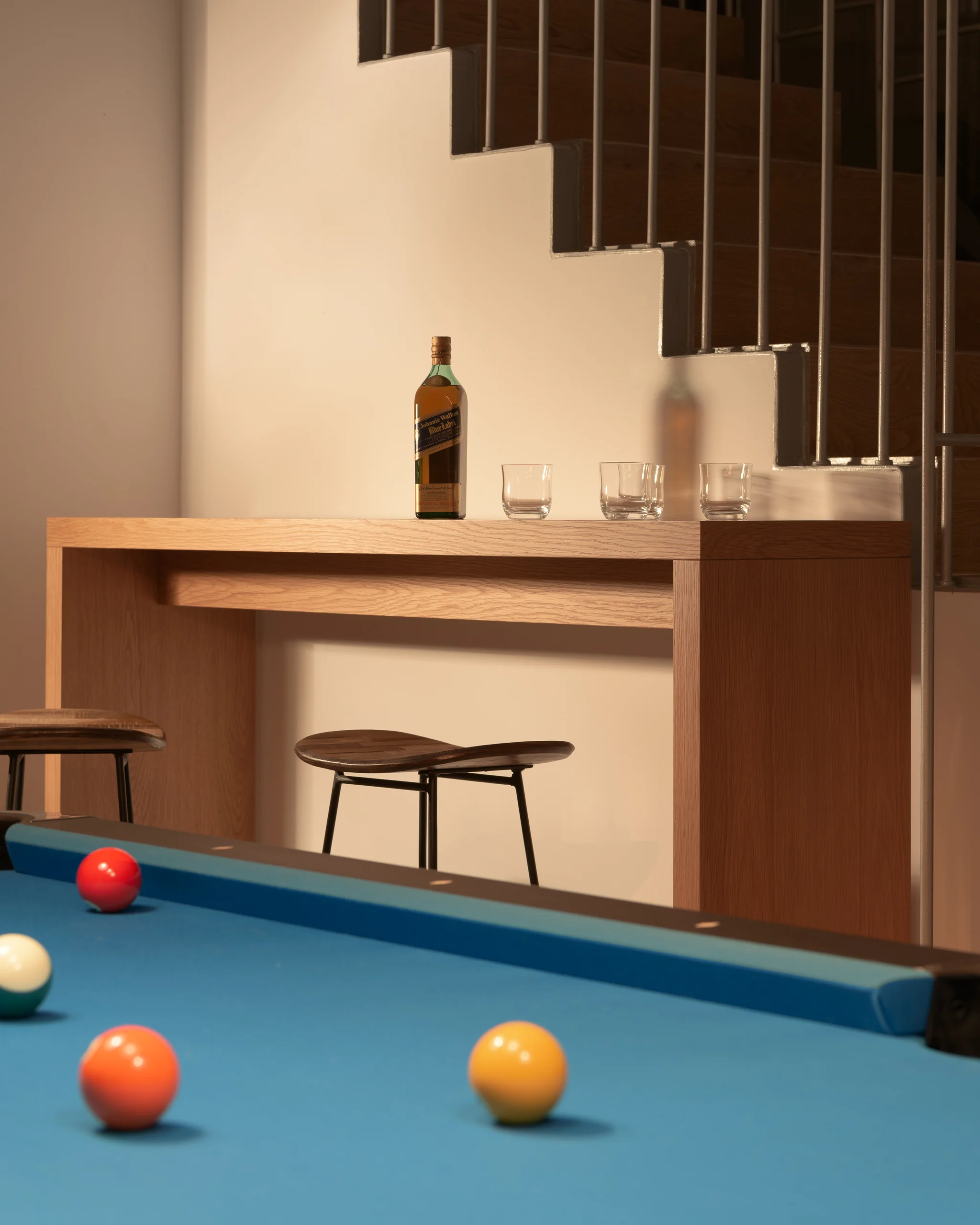 Timber bar counter beside the billiards room at Aesthea Exclusive Villa