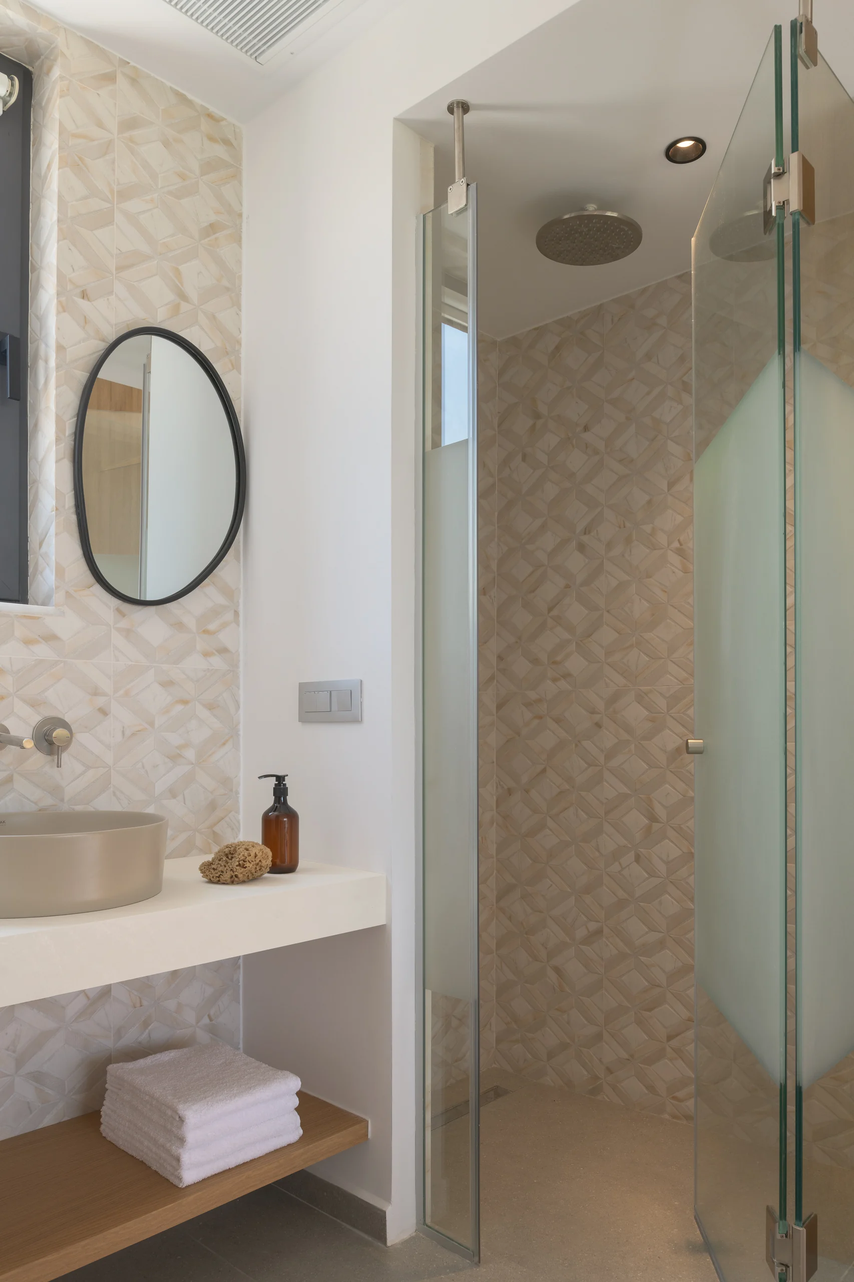 Stone and glass ensuite shower for Ground-floor Bedroom 2 at Aesthea Exclusive Villa