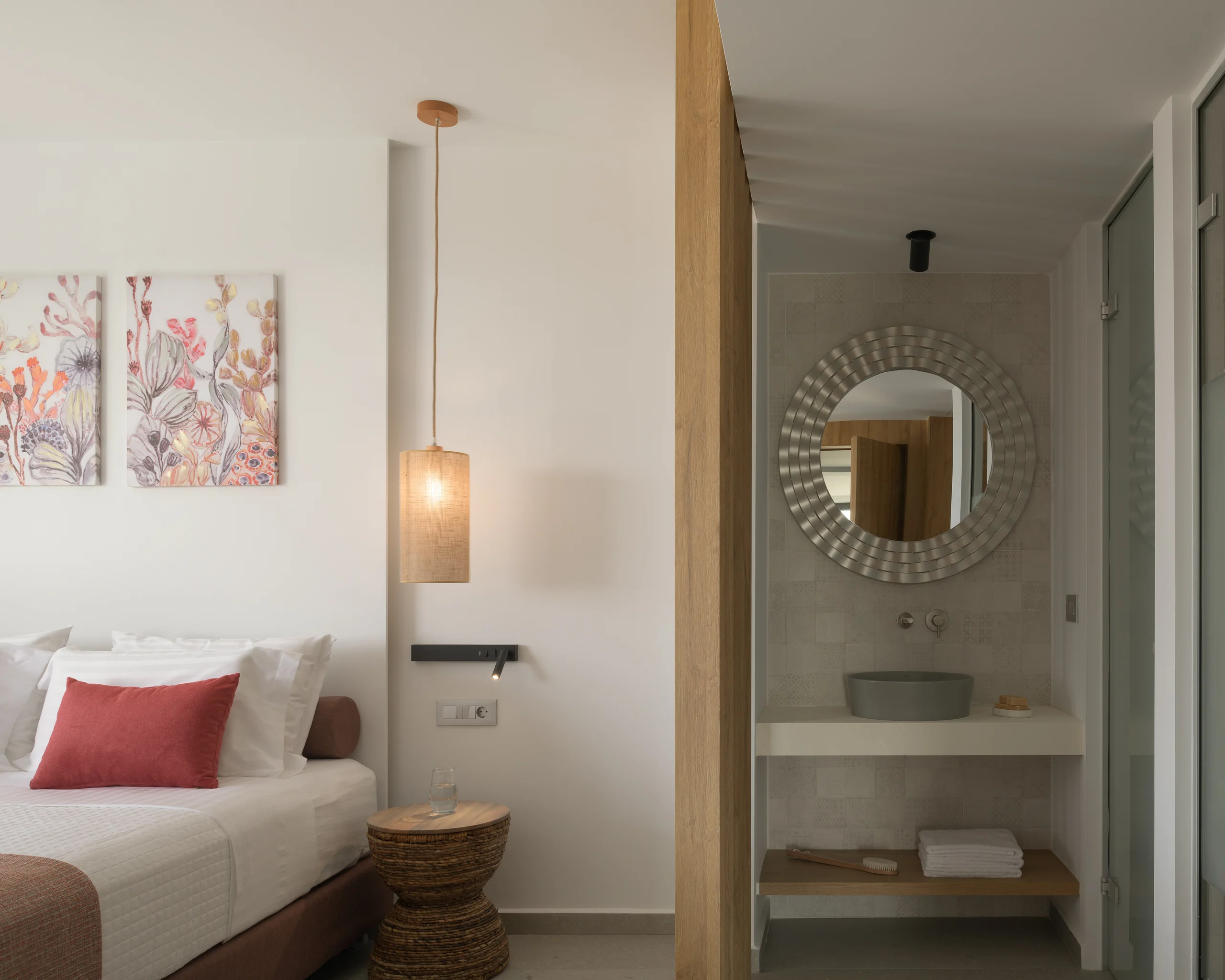 First-floor Bedroom 3 opening toward its private ensuite shower at Aesthea Exclusive Villa